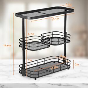 VITVITI 3 Tier Bathroom Organizer Countertop, Metal Wire Bathroom Counter Vanity Organizer Storage, Mesh Bathroom Sink Kitchen Shelf Rack with 360 Rotating Basket, Black