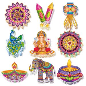 diwali paper cutout decorations for home,diwali decor with rangoli peacock ganesh diya elephant for rangoli deepavali party decorations supplies-45 pcs