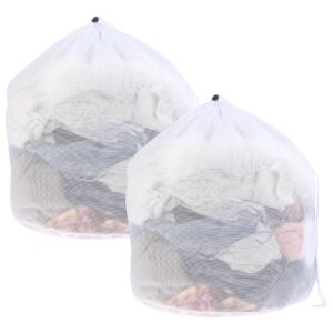 2 pcs mesh laundry bags large wash bags 20 x 24 inch laundry hamper liner with drawstring closure white dirty clothes net bag for clothes underwear sheets shoes travel storage