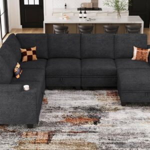 Belffin Modular Sectional Sofa with Storage, L Shaped Sectional Couch with Chaise. Convertible Corner Sectional Couch for Living Room. Dark Gray Couch.