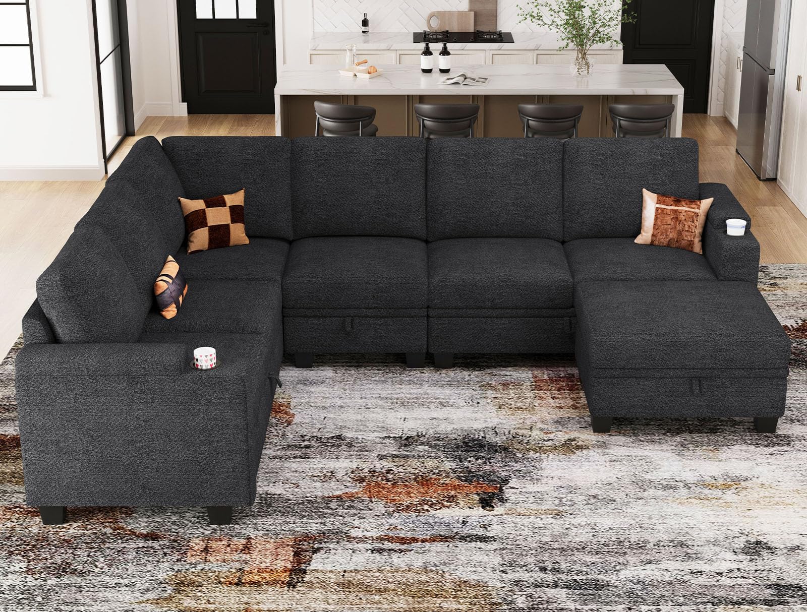 Belffin Modular Sectional Sofa with Storage, L Shaped Sectional Couch with Chaise. Convertible Corner Sectional Couch for Living Room. Dark Gray Couch.