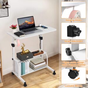 Standing Desk Small Computer Desk,Small Desk for Bedroom,Corner Desk for Small Space,Small Office Desk Adjustable Desk,Mini Desk Stand Up Desk Laptop Desk,Portable Rolling Desk 31.5 Inch White C