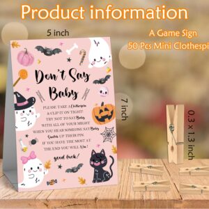 Don't Say Baby Clothespin Games Sign (1 Sign + 50 Mini Clothespins), Halloween Ghost Pumpkin Gender Neutral Gender Reveal Baby Shower Prizes Game, Halloween Baby Shower Party Decorations-SG01