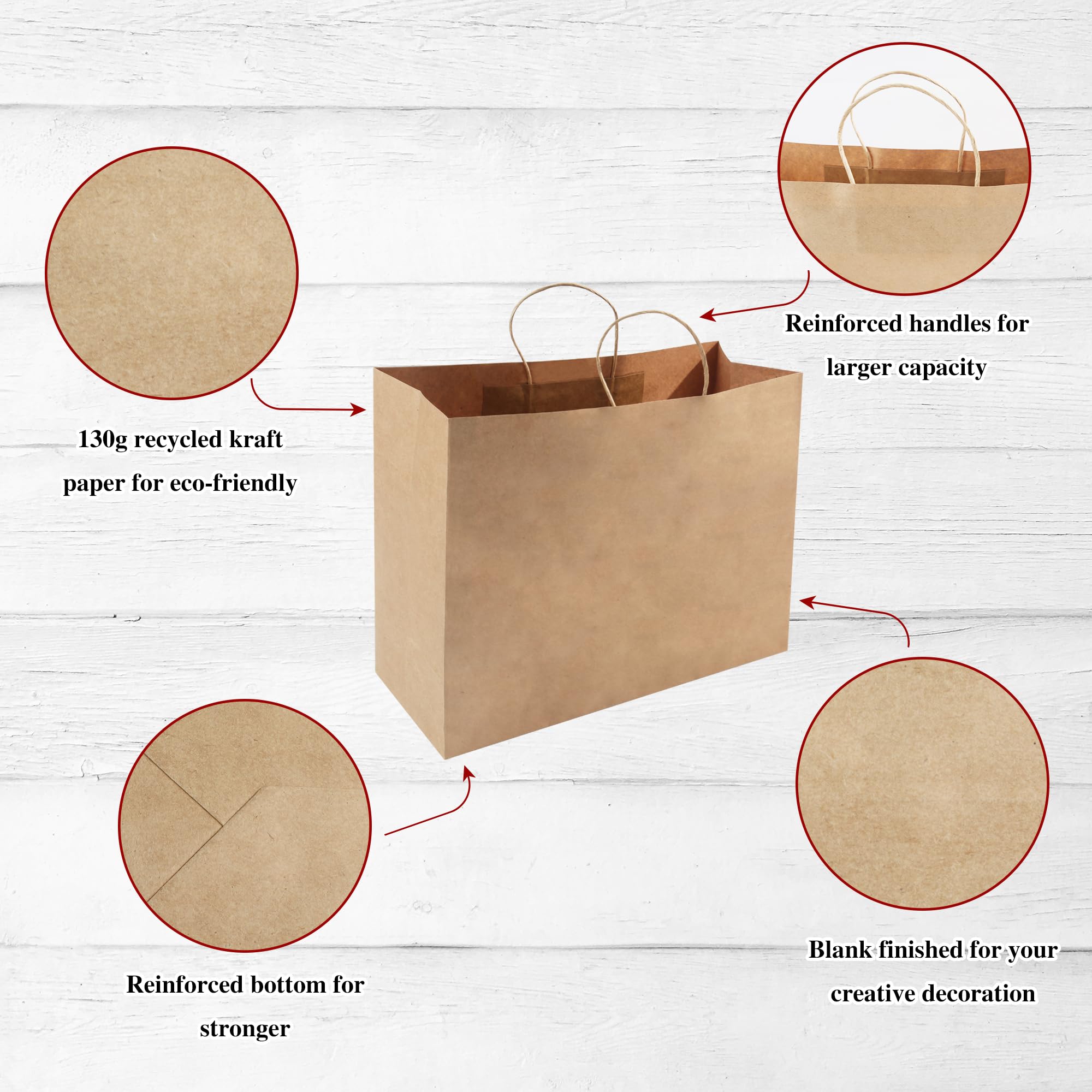 HAPPY CHEERS Kraft Paper Gift Bags,50 Pack Large Paper Bags with handles,16x6x12 Inches Thick Large Paper Shopping Bags for Boutique,Brown