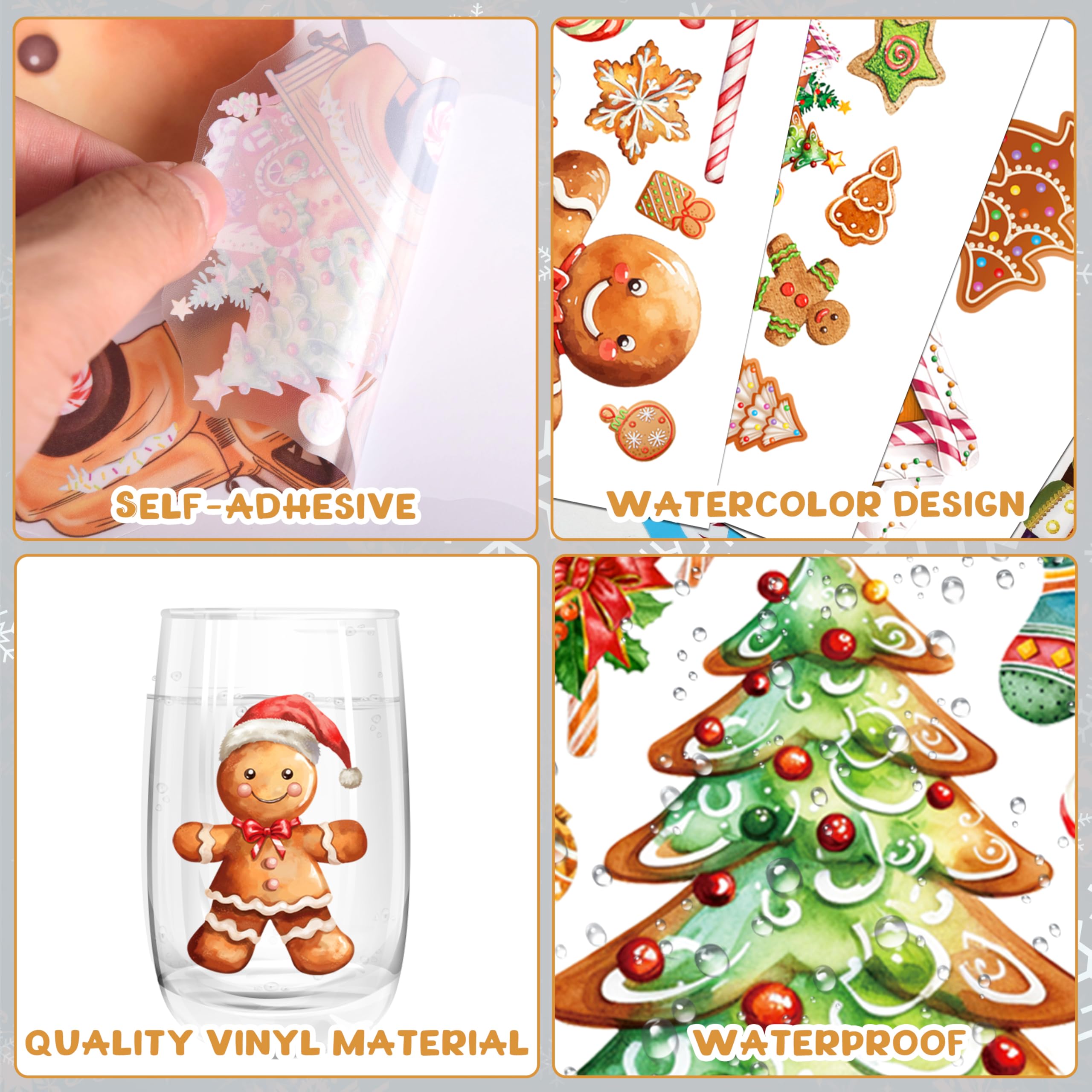 Christmas Gingerbread Wall Stickers Decoration 12 Sheets, Christmas Wall Decals Holiday Gingerbread Decor for Wall, Winter Candy Wall Vinyl Stickers for Living Room Bedroom Home Office Decor