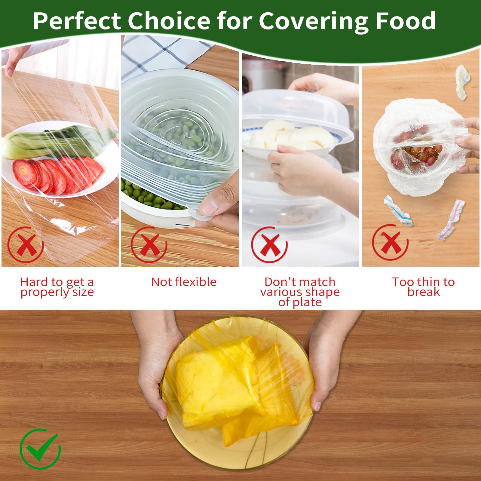 NEPAK 60 Pcs Bowl Covers Reusable, 3 Sizes Plastic Food Covers, Elastic Film Fits Most Plates and Dishes, Proofing Cover for Kitchen Picnic Outdoors, Alternative to Foil and Plastic Wrap