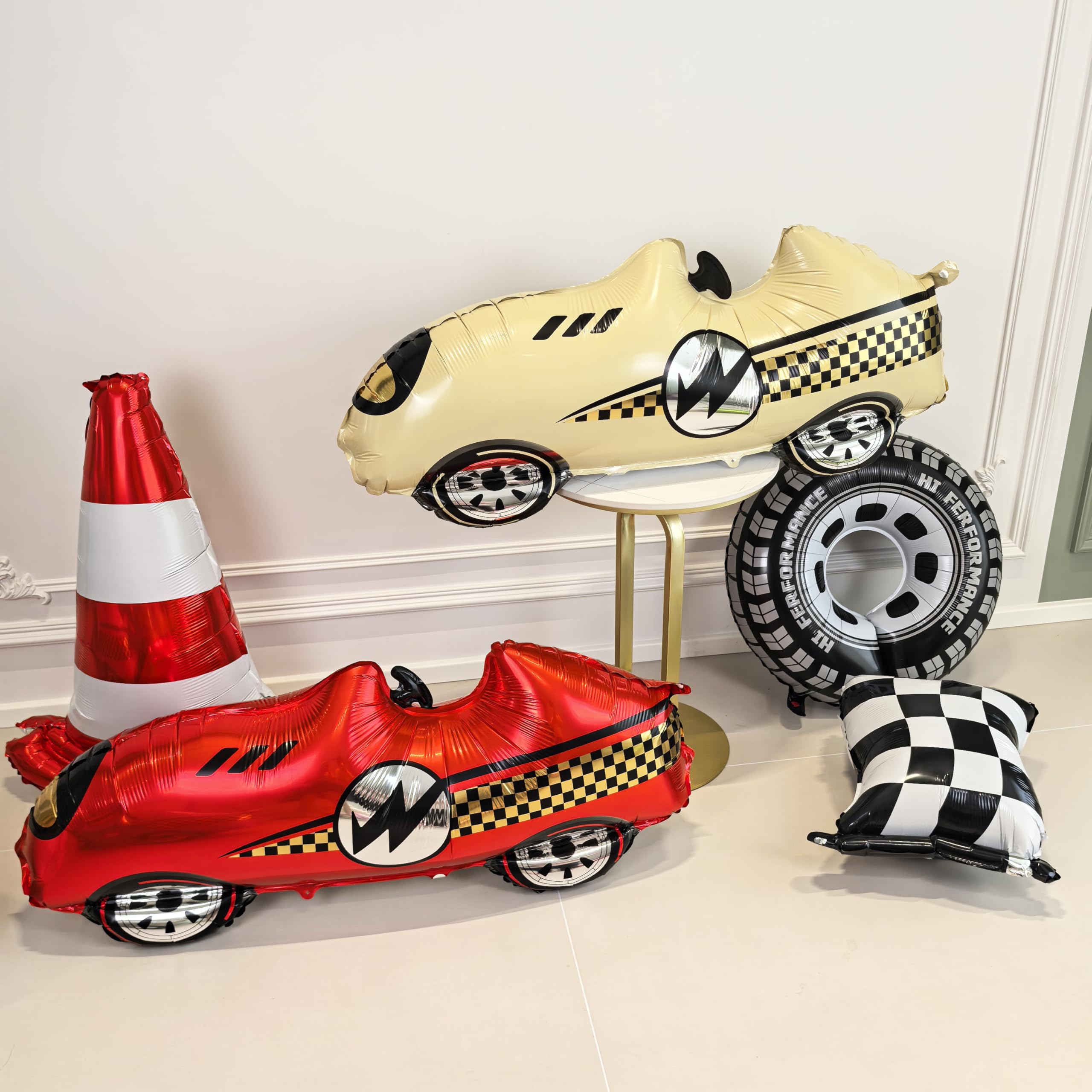 3D Self standing Red Race Car Tire Foil Balloon car balloons for birthday boy race Themed party Baby Shower Decorations Supplies