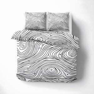 Zpryzmia Topographic Duvet Cover Set Bedding 3 Pieces, Soft Washed Microfiber, Abstract Line Comforter Cover, 1 Duvet Cover and 2 Pillow Shams, with Zipper Closure (Twin Size, 68”x90”), White