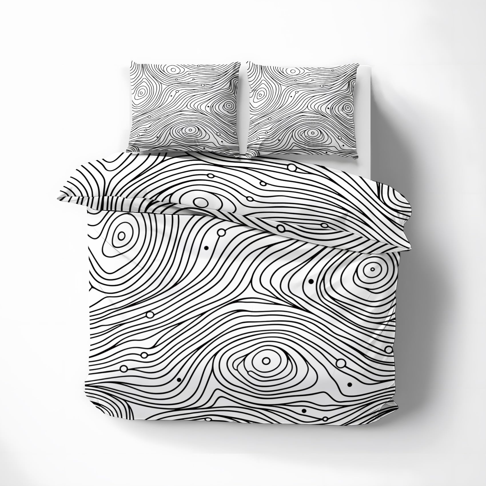 Zpryzmia Topographic Duvet Cover Set Bedding 3 Pieces, Soft Washed Microfiber, Abstract Line Comforter Cover, 1 Duvet Cover and 2 Pillow Shams, with Zipper Closure (Twin Size, 68”x90”), White