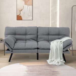 muuegm futon sofa bed, convertible memory foam couch bed for living room,office,apartment,71" adjustable sleeper sofa,light grey