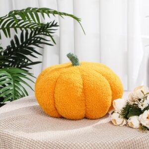 Kajaia 2 Pieces Simulated Pumpkin Plush Pillow 11 x 9.5 Inch 3D Thanksgiving Cushion Pillow Fall Decorations Toy Pillows for Thanksgiving Christmas Bedroom Sofa Couch Supplies (Yellow, Brown)