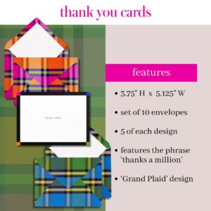 kate spade new york Blank Thank You Cards for Holidays and Celebrations, Stationery Set with 10 Cards and Envelopes, Grand Plaid Duo