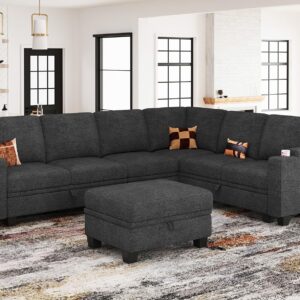 Belffin Modular Sectional Sofa with Storage, L Shaped Sectional Couch with Chaise. Convertible Corner Sectional Couch for Living Room. Dark Gray Couch.