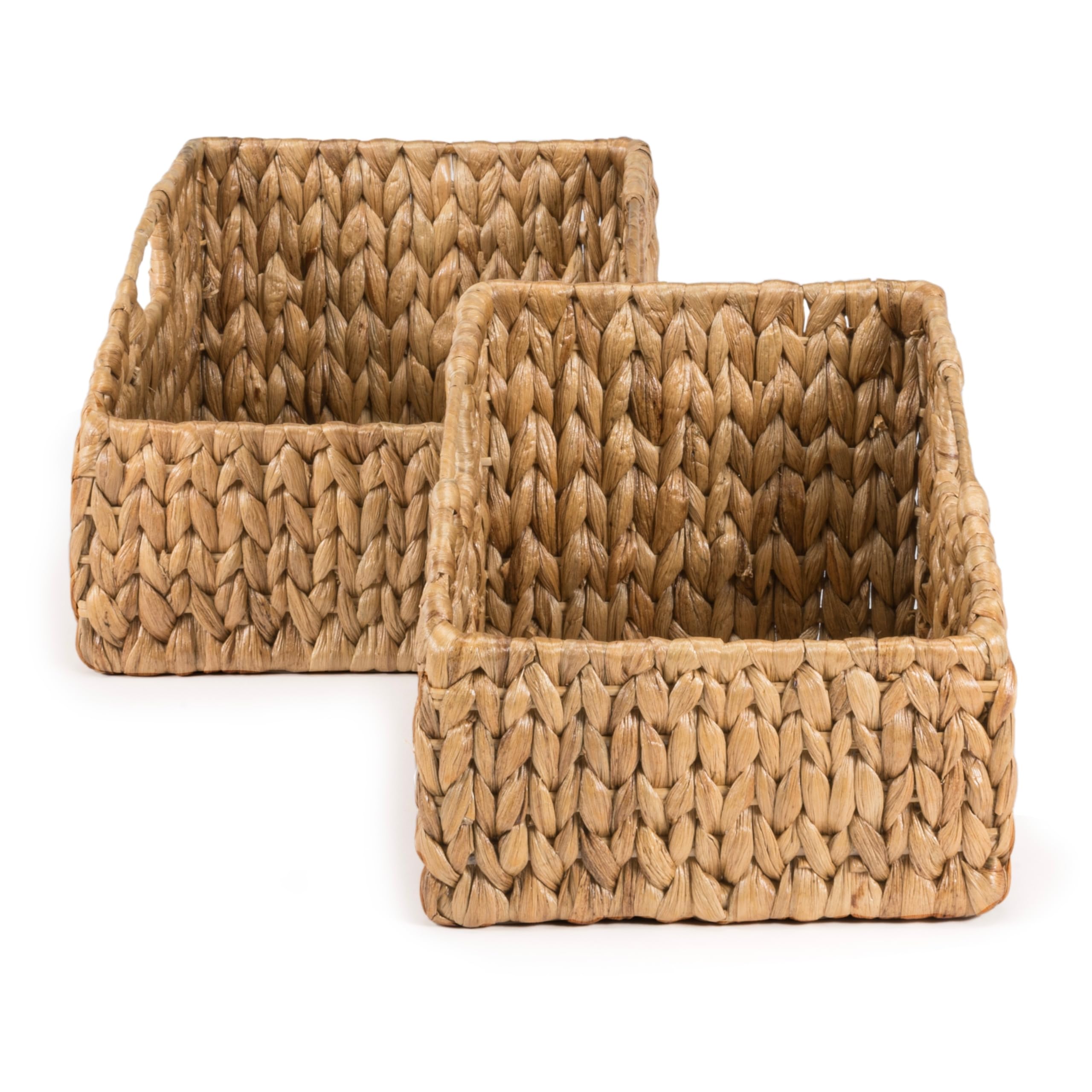 Southwestern Hand-Woven Slanted Nesting Baskets with Handles Natural (Set of 2) Brown Rustic Rattan Stacking