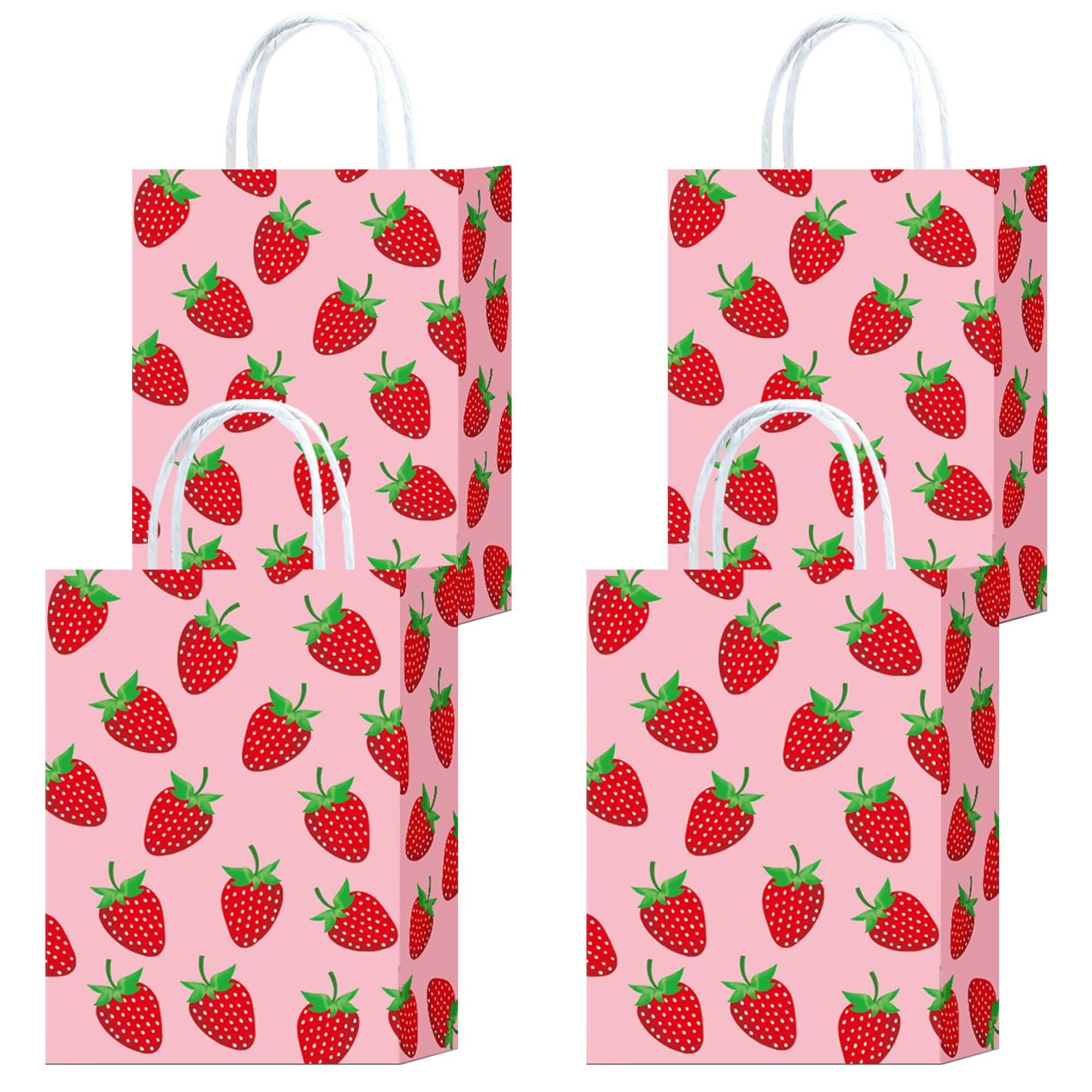 Hitkmi 16 Pcs Strawberry Gift Bags Small Strawberry Paper Goodie Bags with Handles for Birthday Party Berry Sweet Party Favor Bags Snack Candy Bags Decoration Supplies (Pink)