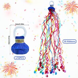 16 Pack Colorful Streamers Poppers Party Poppers Hand Throw Streamers for Birthday Wedding Graduation Engagement Retirement Party Supplies