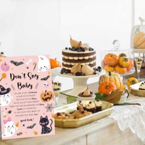 Don't Say Baby Clothespin Games Sign (1 Sign + 50 Mini Clothespins), Halloween Ghost Pumpkin Gender Neutral Gender Reveal Baby Shower Prizes Game, Halloween Baby Shower Party Decorations-SG01