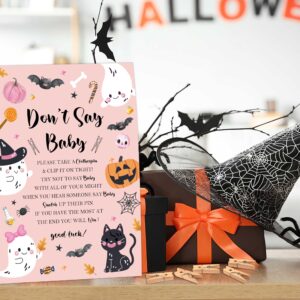 Don't Say Baby Clothespin Games Sign (1 Sign + 50 Mini Clothespins), Halloween Ghost Pumpkin Gender Neutral Gender Reveal Baby Shower Prizes Game, Halloween Baby Shower Party Decorations-SG01