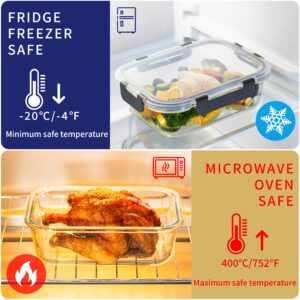 MFY 10-Pack Glass Storage Containers with Lids, Glass Meal Prep Containers Set, Airtight Glass Lunch Containers with Lids, Microwave, Oven, Freezer and Dishwasher Safe, Gray