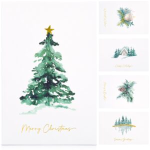 zicoto beautiful christmas cards set of 20 with watercolor designs - incl. bulk envelopes, matching stickers and storage box - perfect to send warm holiday wishes to friends and family