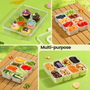 Cheweetty Portable Snackle Box Container, Divided Snack Tray with Lid and Handle, Clear Snack Box Container with 8 Compartments