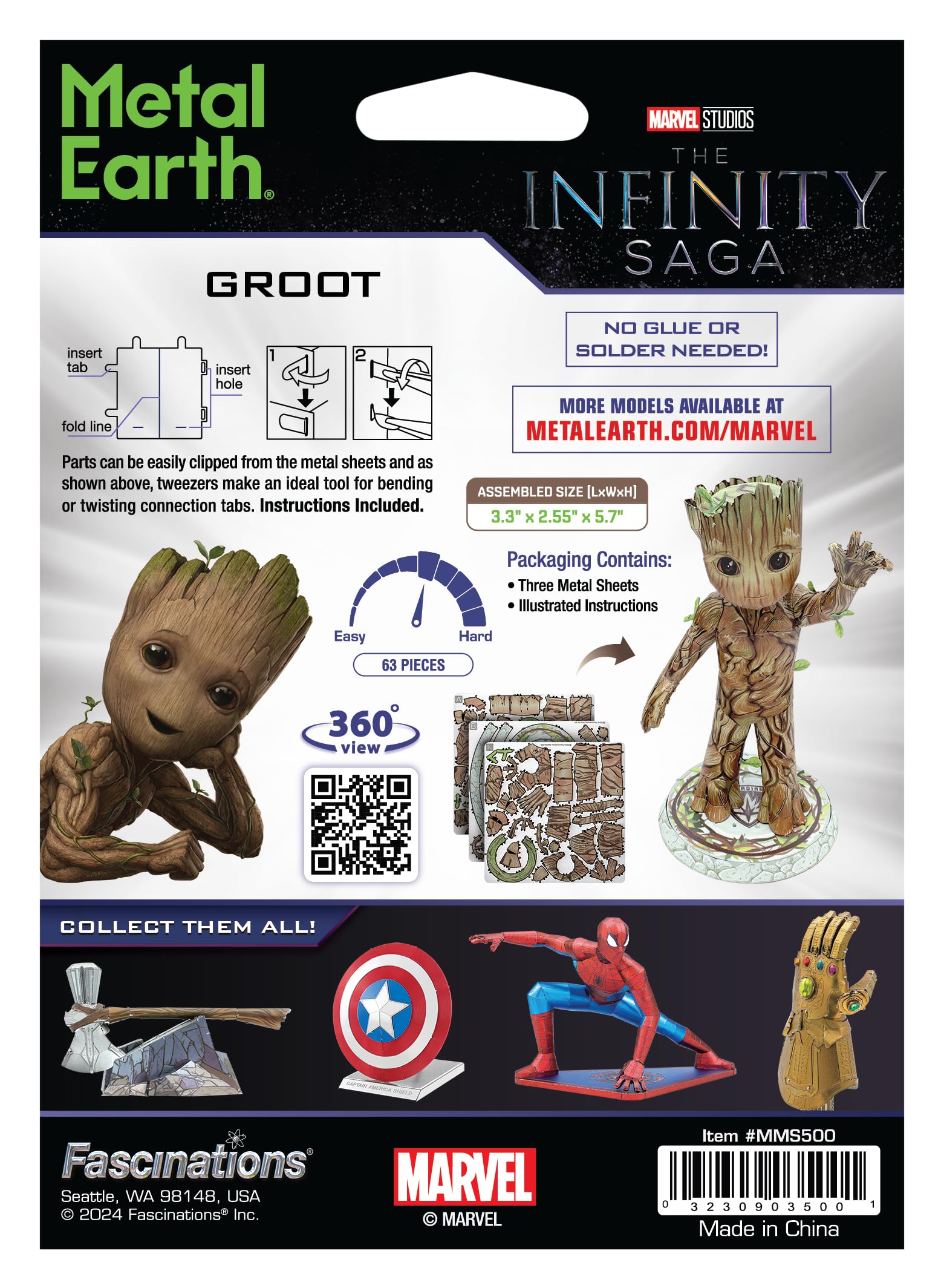 Metal Earth Guardians of The Galaxy Groot Color 3D Metal Model Kit Fascinations