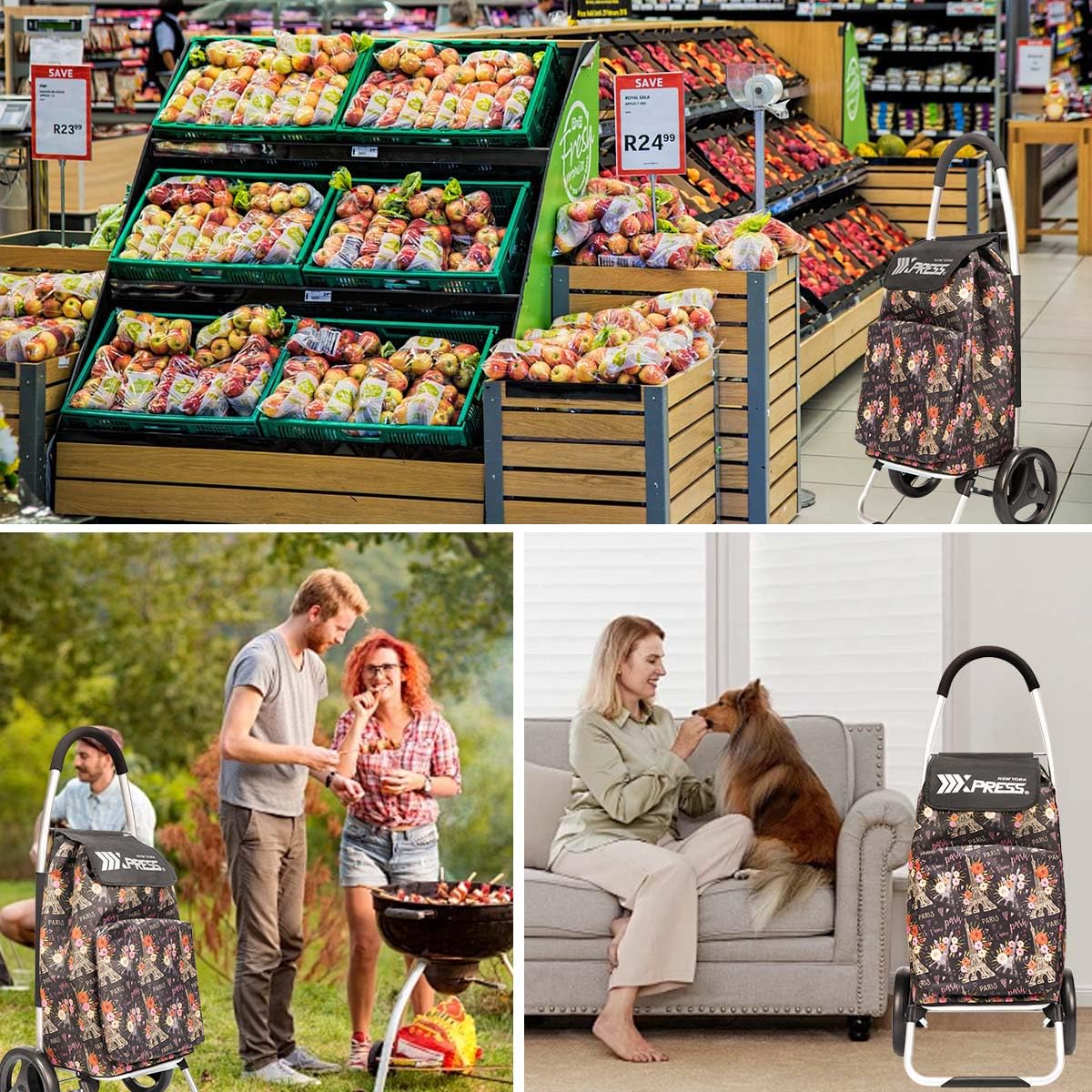 Foldable Shopping Cart,Shopping Cart for Groceries w/Removable Wheels & Bag,Rolling Personal Handtruck Standard #Tower