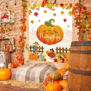 Faccito Thanksgiving Party Games Pin The Stem on The Pumpkin with Blindfold Thanksgiving Gift and Activities Fall Autumn Harvest Pumpkin Pin Game Turkey Poster Thanksgiving Party Supplies