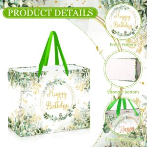 Sage Green Birthday Gift Bag Large Happy Birthday Paper Bags with Tissue Paper and Greeting Cards Eucalyptus Birthday Wrapping Paper Bag Goodie Bags for Girls Boys Birthday Party Decorations Supplies