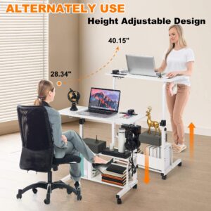 Standing Desk Small Computer Desk,Small Desk for Bedroom,Corner Desk for Small Space,Small Office Desk Adjustable Desk,Mini Desk Stand Up Desk Laptop Desk,Portable Rolling Desk 31.5 Inch White C