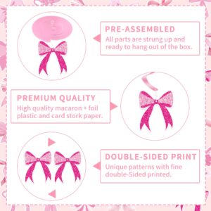 48 Pieces Coquette Birthday Hanging Swirls Party Decorations, Pink Bow Themed Spiral Ceiling Streamers for Coquette Party Birthday Baby Shower Bridal Shower Bachelorette Party Supplies