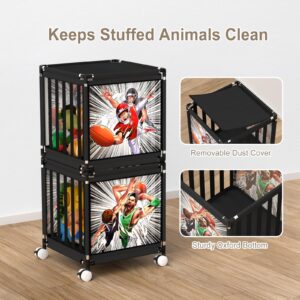 Asacbiiin Stuffed Animal Zoo Storage Organizer: Stainless Steels Stuffed Animal Organizer Bin with Removable Lid - Kids Stuffed Animal Holder Plushies Storage for Bedroom Nursery Playroom