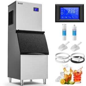 coolski commercial ice maker machine 550lbs/day, 22’’ wide industrial ice machine with large storage bin, ice ready in 5-15 min, ice maker for restaurant/bars, stainless steel/etl approved