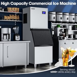 Coolski Commercial Ice Maker Machine 550LBS/Day, 22’’ Wide Industrial Ice Machine with Large Storage Bin, Ice Ready in 5-15 min, Ice Maker for Restaurant/Bars, Stainless Steel/ETL Approved