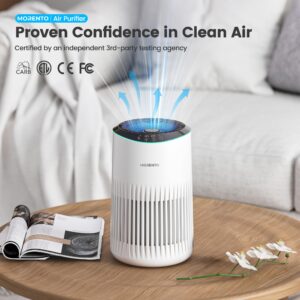 MORENTO Air Purifiers for Home, Air Purifier for Smoke Pet Dander Odors with Fragrance Sponge, Small Air Purifier with Sleep Mode for Bedroom Office, Blue Ambient Light, MR2566, White, 1 Pack