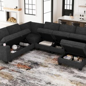 Belffin Modular Sectional Sofa with Storage, L Shaped Sectional Couch with Chaise. Convertible Corner Sectional Couch for Living Room. Dark Gray Couch.