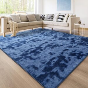 Lascpt Soft Area Rug for Living Room, 7x10 Ft Tie-Dyed Navy Blue Rug Thicken Memory Foam Large Rug for Bedroom, Abstract Throw Rug for Girls Boys Women Kids, Carpet for Bedroom Nursery Room Decor