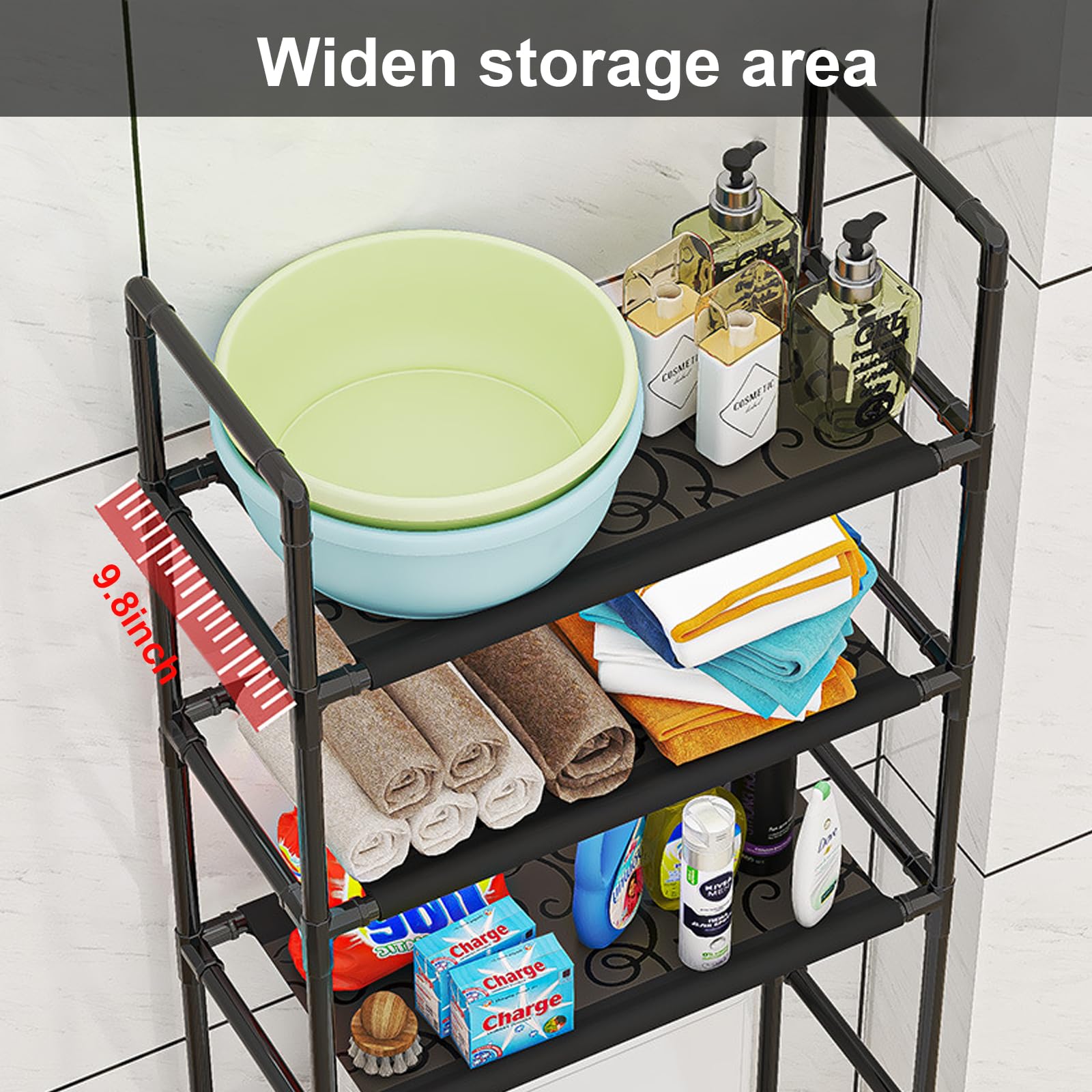 NICECHEF Over The Toilet Storage, 3 Tier Bathroom Organizer Shelf, Freestanding Space Saver with Toilet Paper Holder, Multifunctional Over The Toilet Rack