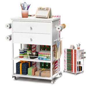 𝗬𝘂𝗺𝗸𝗳𝗼𝗶 wrapping paper storage cart, rolling gift wrap station with ribbon and gift bag storage, wrapping paper organizer holder, craft organizers and storage for christmas