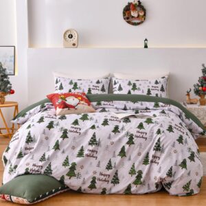 luxudecor christmas duvet cover set queen size 3 pieces, green christmas tree pattern, soft microfiber duvet cover, reversible bedding set xmas holiday decor(not comforter)