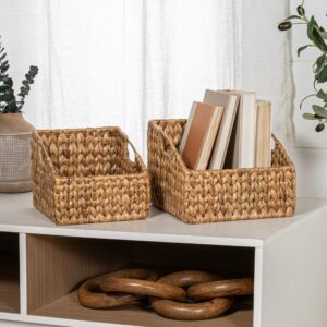 Southwestern Hand-Woven Slanted Nesting Baskets with Handles Natural (Set of 2) Brown Rustic Rattan Stacking