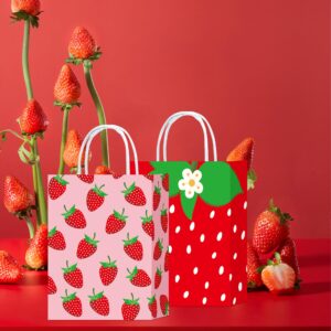 Hitkmi 16 Pcs Strawberry Gift Bags Small Strawberry Paper Goodie Bags with Handles for Birthday Party Berry Sweet Party Favor Bags Snack Candy Bags Decoration Supplies (Pink)