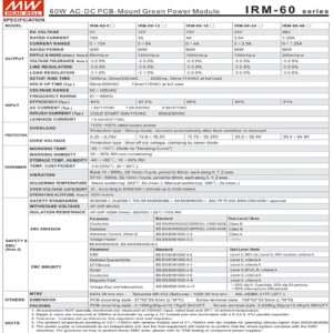 Mean Well 60W AC-DC PCB-Mount Green Power Module 120v to 12v Converter Variable Power Outage Supplies 12V 5A (IRM-60-12ST 12V/5A/60W/Screw Terminal)