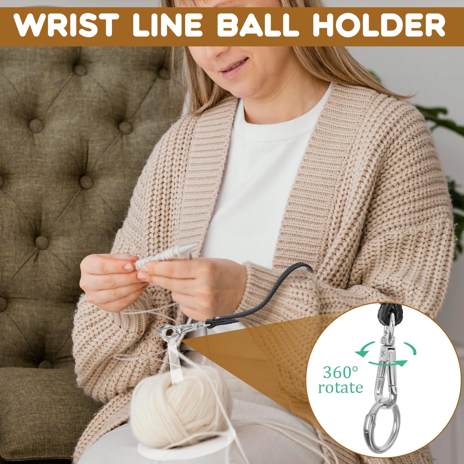 Molain Wrist Yarn Holder, Acrylic Yarn Ball Minder Stand with Wrist Strap Portable Yarn Minder Prevent Tangling Yarn Storage for Knitting Crocheting Craft Lover(Clear)