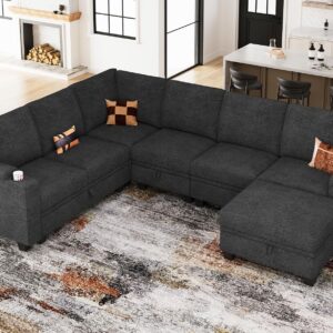 Belffin Modular Sectional Sofa with Storage, L Shaped Sectional Couch with Chaise. Convertible Corner Sectional Couch for Living Room. Dark Gray Couch.