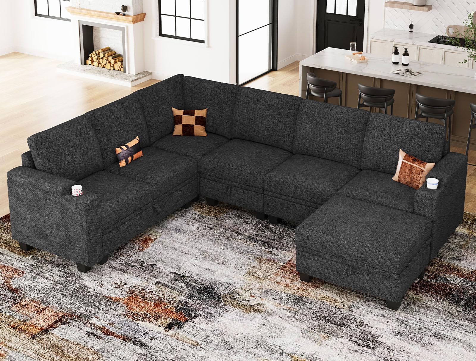 Belffin Modular Sectional Sofa with Storage, L Shaped Sectional Couch with Chaise. Convertible Corner Sectional Couch for Living Room. Dark Gray Couch.