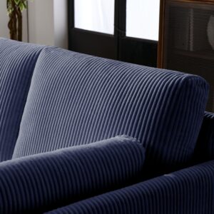 Mofolit Modern Corduroy Couch 79 Inch Length,3 Seater Sofa w/Square arm and Side Pockets for Living Room, Bedroom, Apartment, Office,Workroom,and Compact Space (Navy)