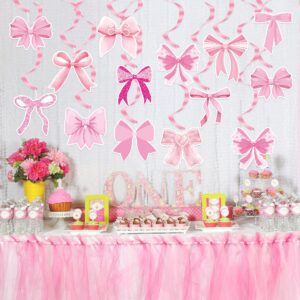 48 Pieces Coquette Birthday Hanging Swirls Party Decorations, Pink Bow Themed Spiral Ceiling Streamers for Coquette Party Birthday Baby Shower Bridal Shower Bachelorette Party Supplies