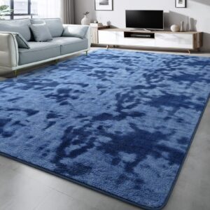 Lascpt Soft Area Rug for Living Room, 7x10 Ft Tie-Dyed Navy Blue Rug Thicken Memory Foam Large Rug for Bedroom, Abstract Throw Rug for Girls Boys Women Kids, Carpet for Bedroom Nursery Room Decor