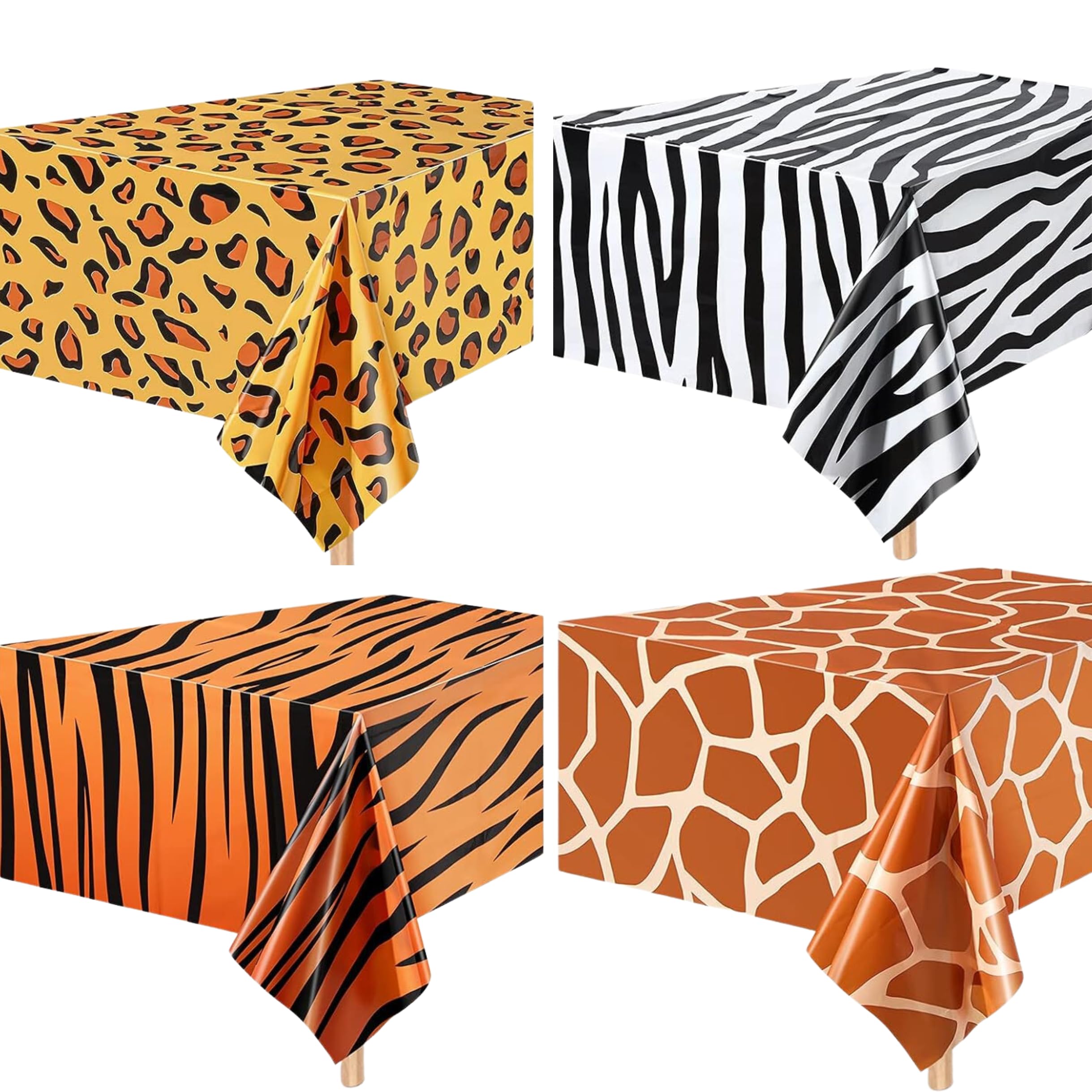 BOGAZNET Pack of 4 Safari Animal Print Tablecloth — Tiger Zebra Leopard Giraffe Print Safari Tablecloth Jungle Animal Theme Tablecover for Jungle Safari Birthday Baby Showers